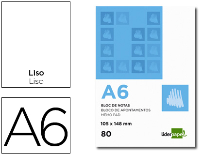 Bloc encolado y microperforado A6 liso 80 hojas Liderpapel
