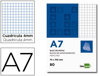 Bloc encolado y microperforado A7 cuadriculado 80 hojas Liderpapel