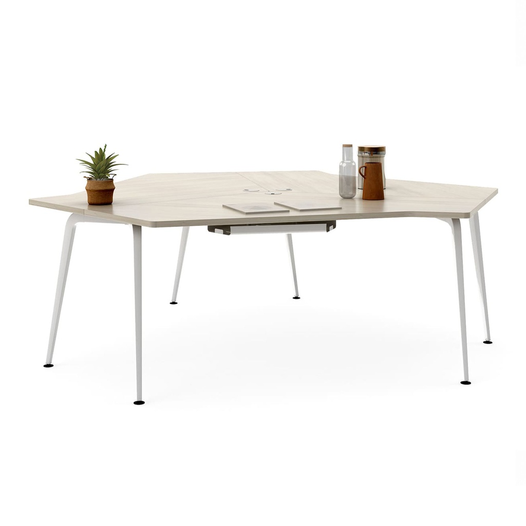 Mesa triple Gen Twist Actiu personalizada con cantos redondeados 229 x 198 cm