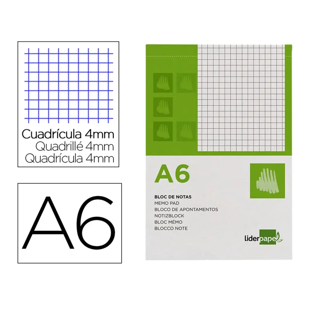 Bloc encolado y microperforado A6 cuadriculado 80 hojas Liderpapel