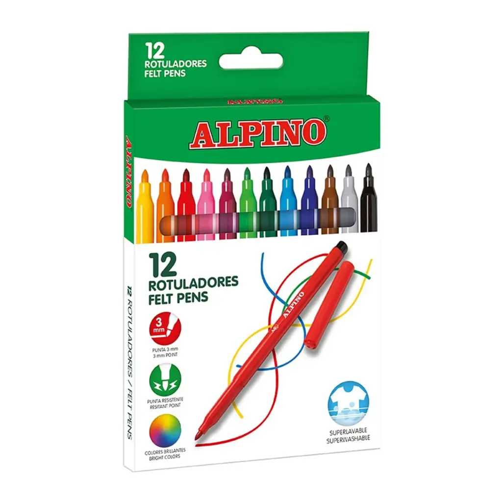Rotuladores escolares de colores Alpino 12 unidades punta fina lavables