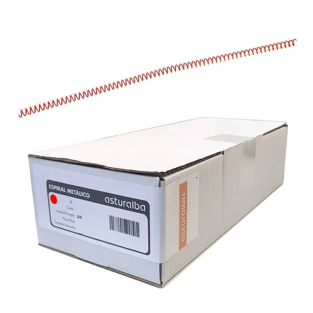 Espiral metálico rojo 6 mm Paso 6 (Caja 300 unidades)