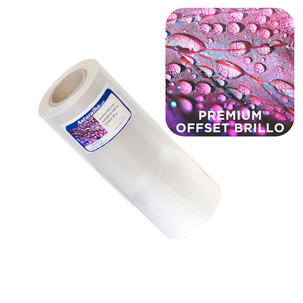 Bobina de plastificar Premium Offset Brillo 24 µ 310 mm x 250 m (Pack 4 unidades)