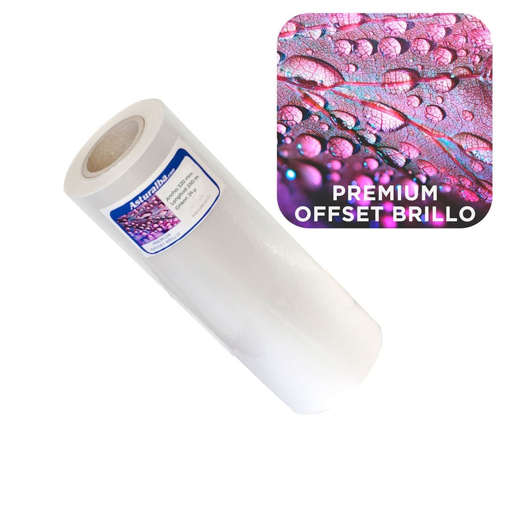 Bobina de plastificar Premium Offset Brillo 24 µ 320 mm x 250 m (Pack 4 unidades)