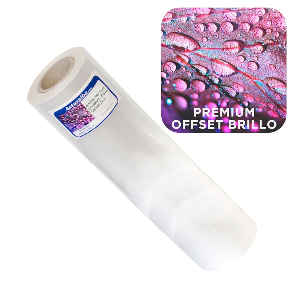 Bobina de plastificar Premium Offset Brillo 24 µ 450 mm x 250 m (Pack 8 unidades)