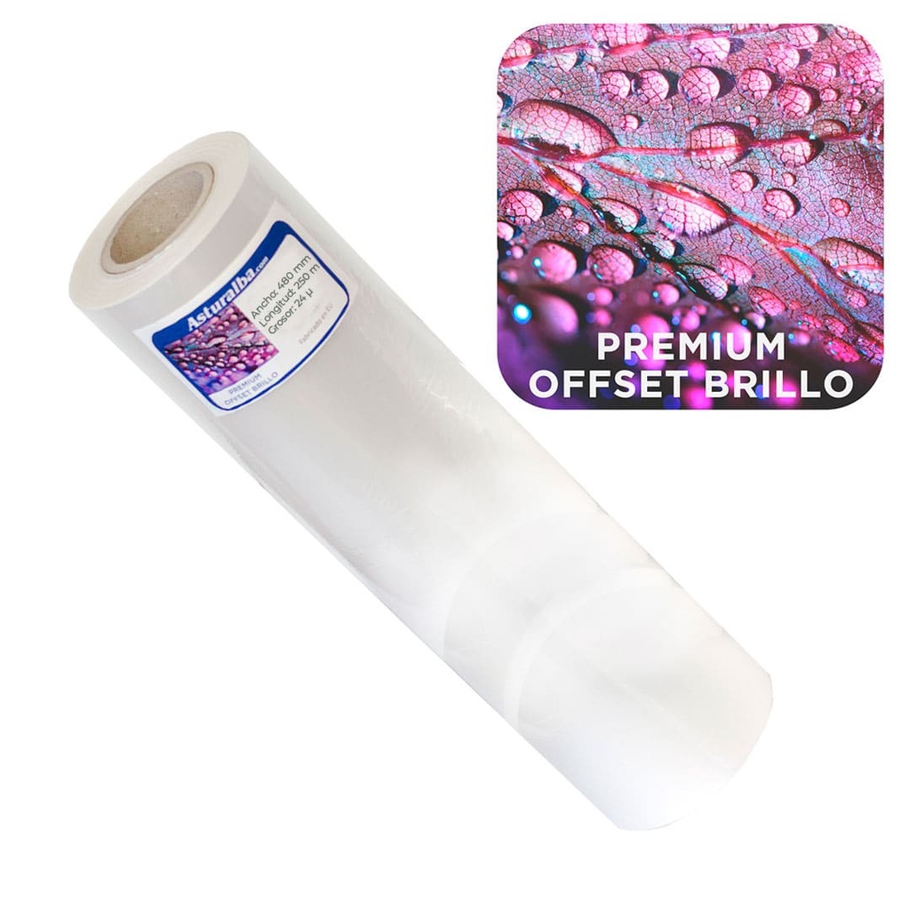 Bobina de plastificar Premium Offset Brillo 24 µ 480 mm x 250 m (Pack 8 unidades)