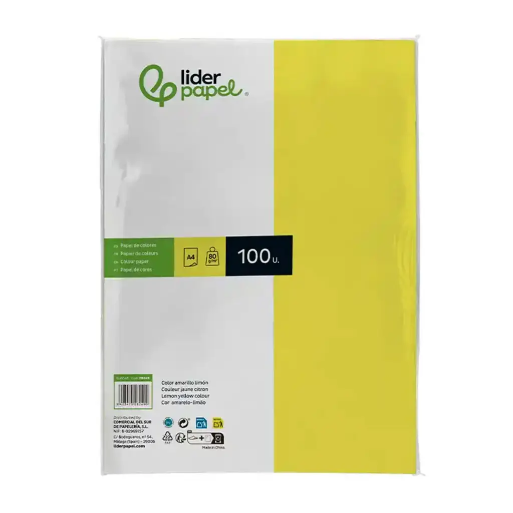 Papel A4 amarillo limón 80 g/m² (Paquete de 100 hojas) 