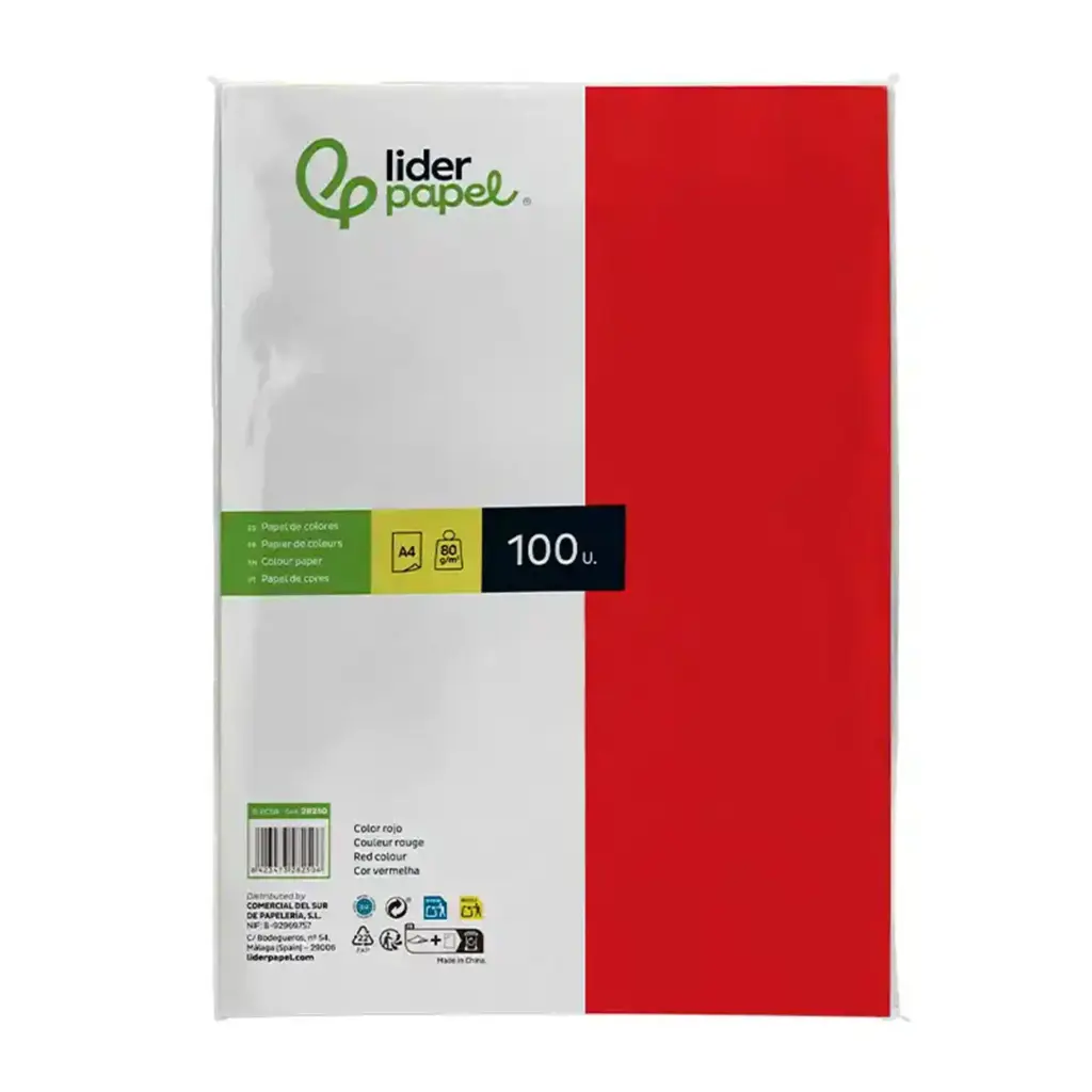 Papel A4 rojo 80 g/m² (Paquete de 100 hojas) 