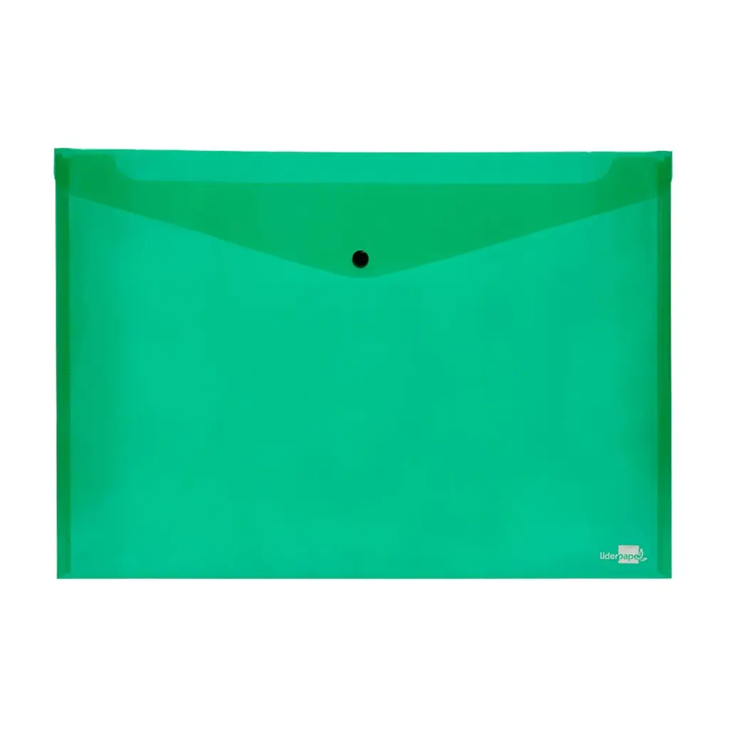 Sobre de plástico A3 con broche verde Liderpapel