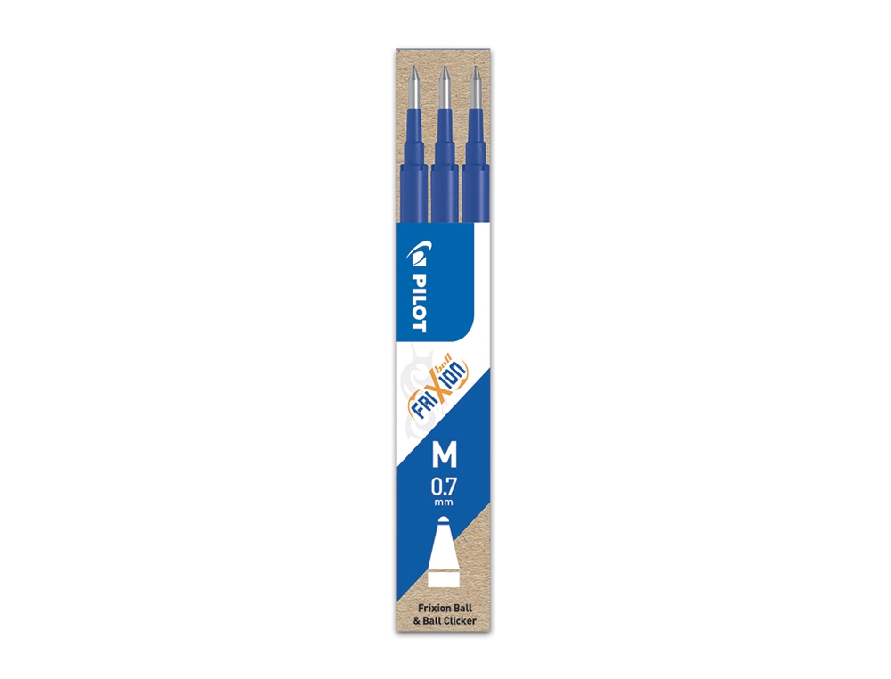 Recambio bolígrafo retráctil borrable Pilot FriXion Ball Clicker 0,7 azul (Pack 3 unidades)
