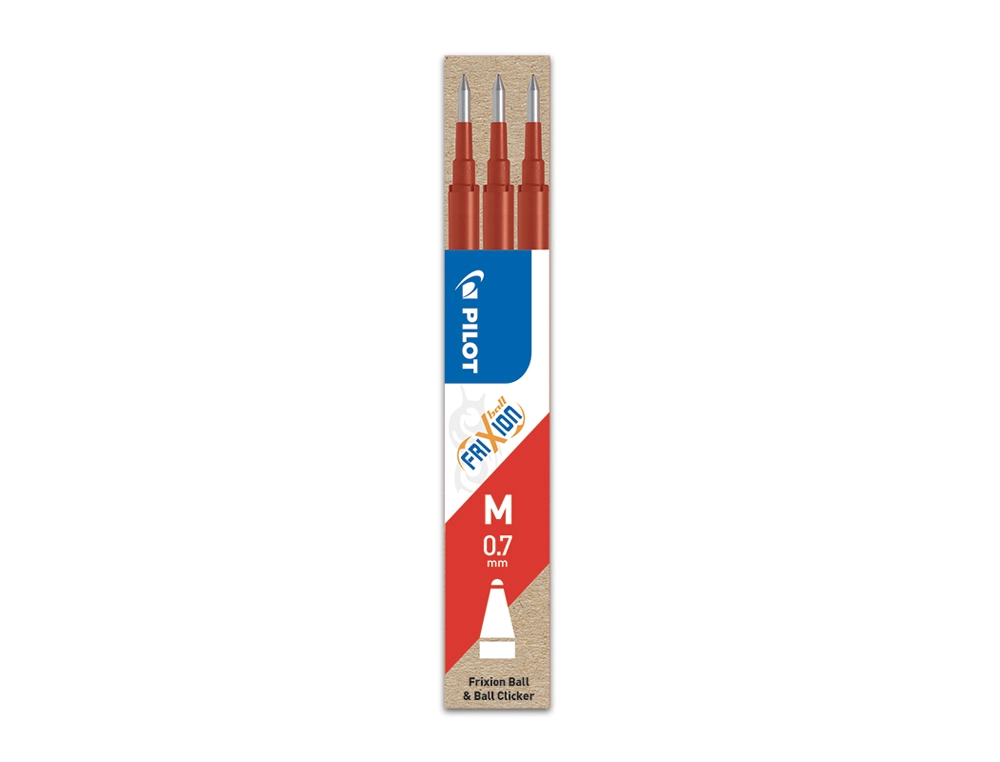 Recambio bolígrafo retráctil borrable Pilot FriXion Ball Clicker 0,7 rojo (Pack 3 unidades)