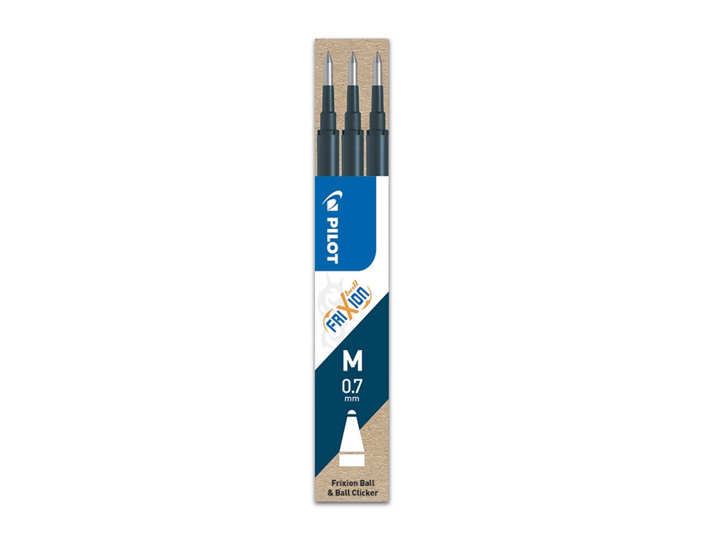 Recambio bolígrafo retráctil borrable Pilot FriXion Ball Clicker 0,7 negro (Pack 3 unidades)