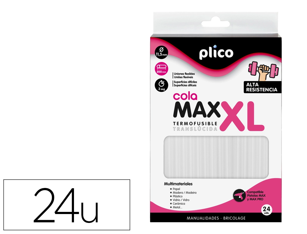 Barras de silicona 11,5 x 200 mm Plico MAX XL (Pack 24 unidades)