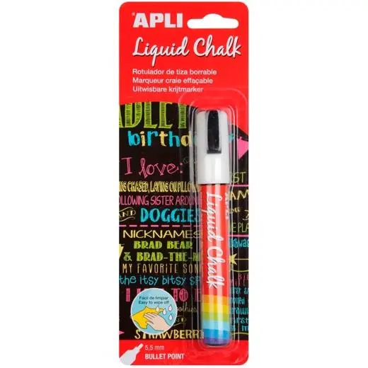 Rotulador de tiza Apli blanca punta redonda 5,5 mm blister