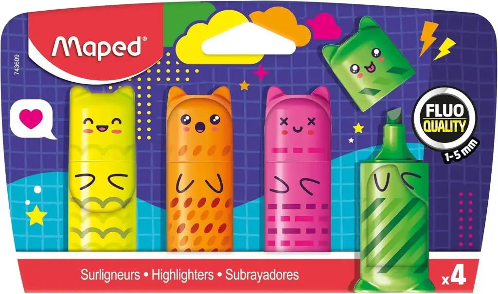 Rotulador fluorescente Maped mini friends (Estuche 4 colores)