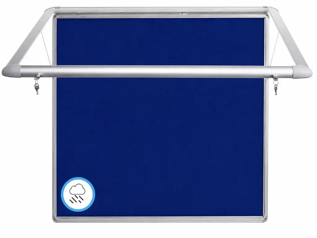 Vitrina para anuncios de fieltro para exterior con apertura superior, cerradura, marco de aluminio y puerta de cristal templado
