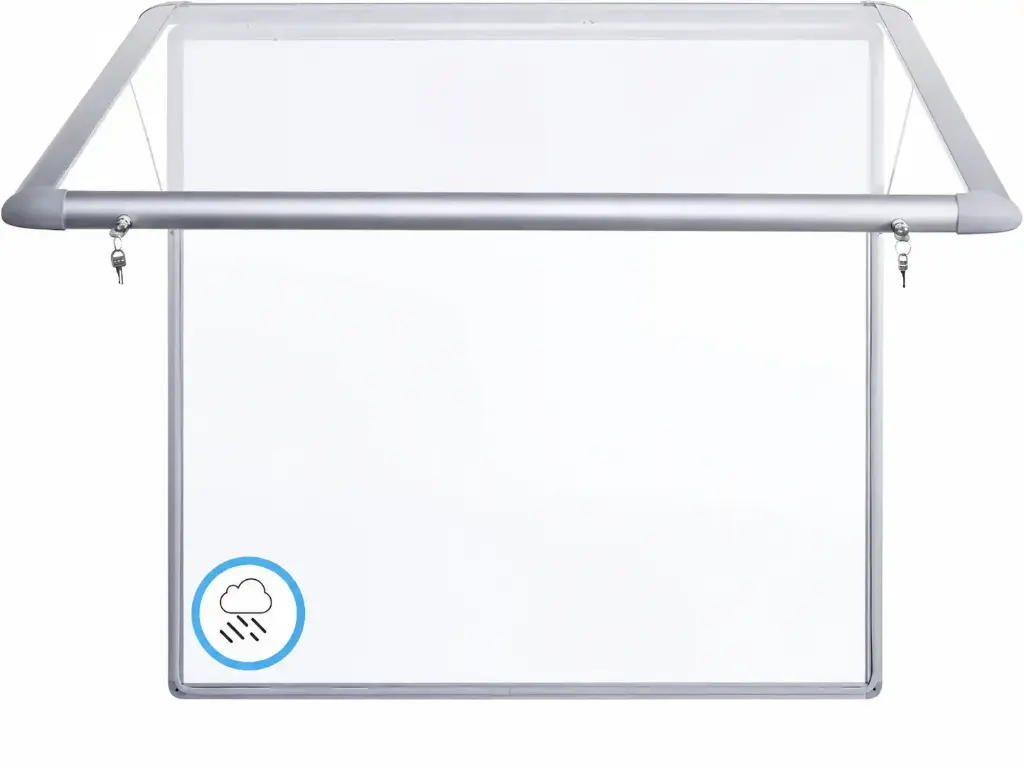 Vitrina para anuncios magnética para exterior con apertura superior, cerradura, marco de aluminio y puerta de cristal templado