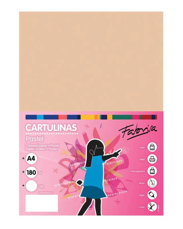 Cartulina A4 vainilla 180 g/m² Fabrisa (Pack 50 unidades) 
