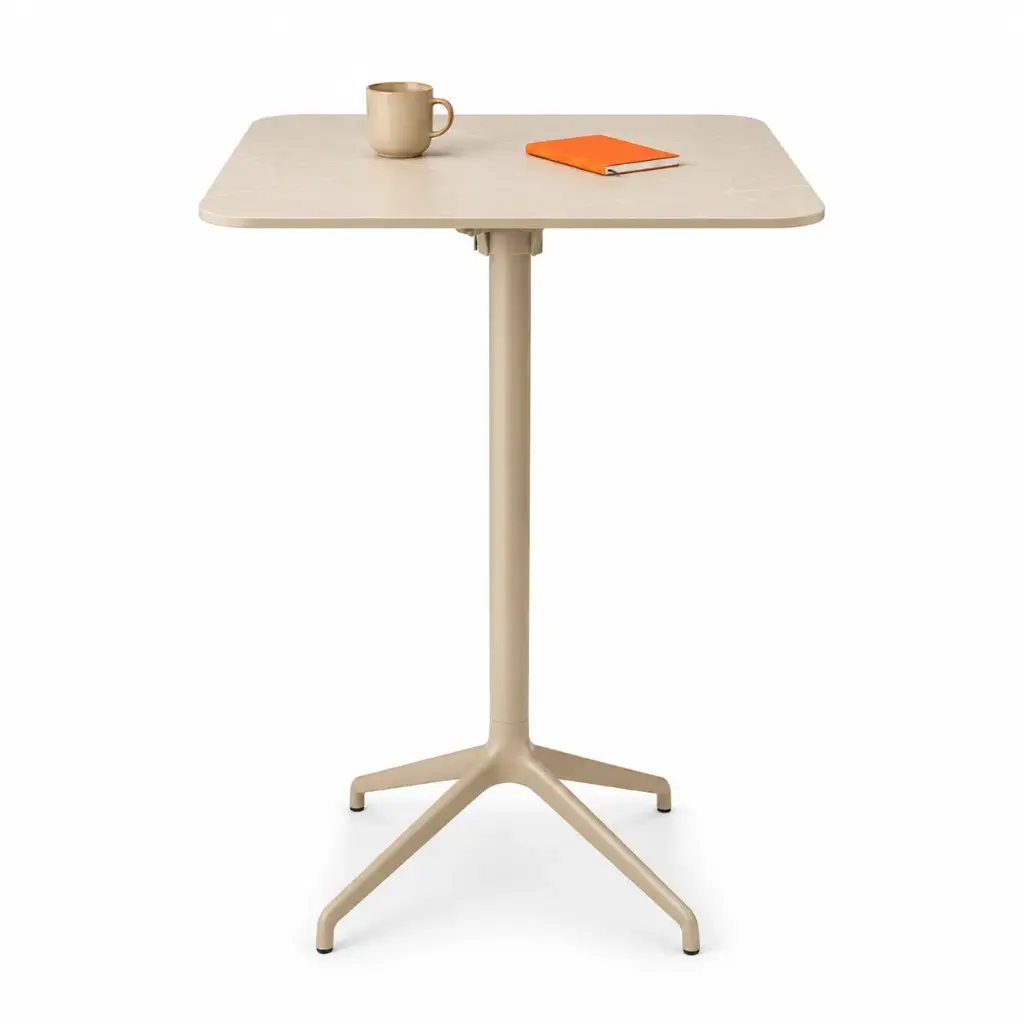 Mesa cuadrada alta abatible exterior fenólico mármol Tabula Tar 40 Actiu 60 cm de diámetro y 110 cm de altura