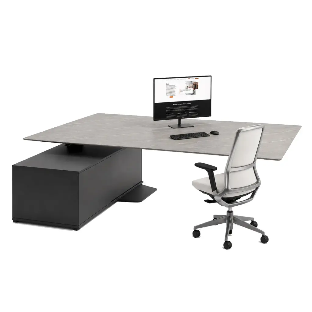 Mesa de dirección recta elevable con apoyo en archivo Menssula Actiu 220 x 100 cm