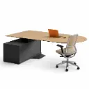 Mesa de dirección ovalada elevable con apoyo en archivo Menssula Actiu 220 x 100 cm