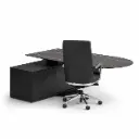 Mesa de dirección ovalada elevable con apoyo en aparador Menssula Actiu 220 x 200 cm