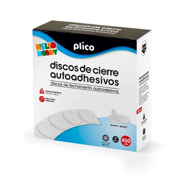 Disco de cierre velcro autoadhesivo Plico 20 mm blanco  (Pack 400 unidades) 