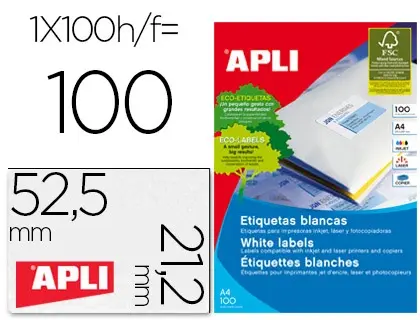 Etiquetas adhesivas A4 52.5 x 21.2 mm Apli (Caja 100 hojas) 