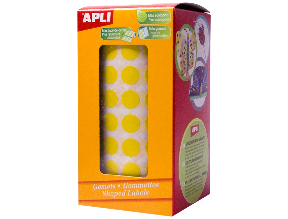 Gomets adhesivos circulares 20 mm amarillo en rollo Apli 