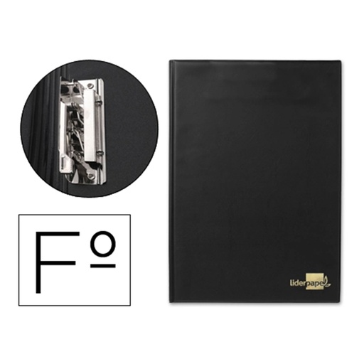 Carpeta negra símil piel con miniclip metálico lateral Folio