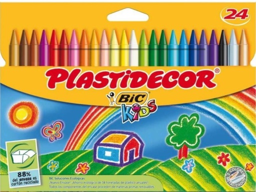 Lápices de cera BIC Plastidecor 24 colores lavables escolares para niños