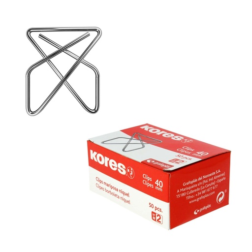 Clips mariposa niquelados 40 mm nº 2 (Cajita 50 unidades)