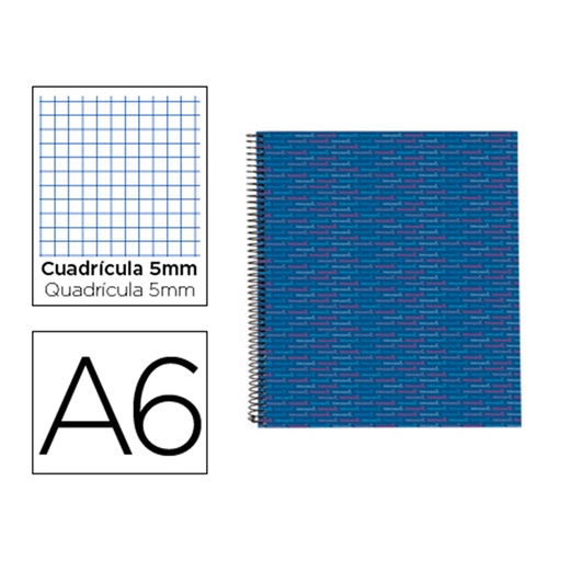 Cuaderno de espiral A6 cuadriculado microperforado tapa extradura azul 140 hojas