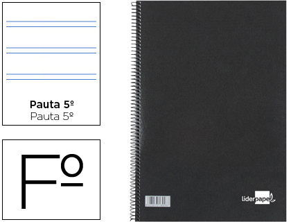 Cuaderno de espiral Folio pautado 80 hojas negro Liderpapel
