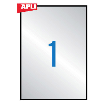 Etiquetas metalizadas plata 210,0 x 297,0 mm 20 hojas Apli 10071