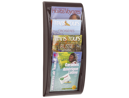 Expositor mural negro con 4 estantes A4 transparentes Fast Paperflow