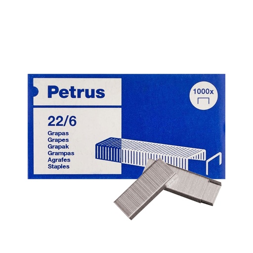 Grapas 22/6 galvanizadas Petrus (Cajita 1000 unidades)