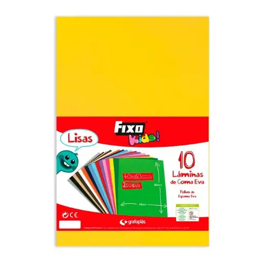 Goma Eva 40 x 60 cm 2 mm amarilla Fixo Kids (Bolsa 10 láminas)