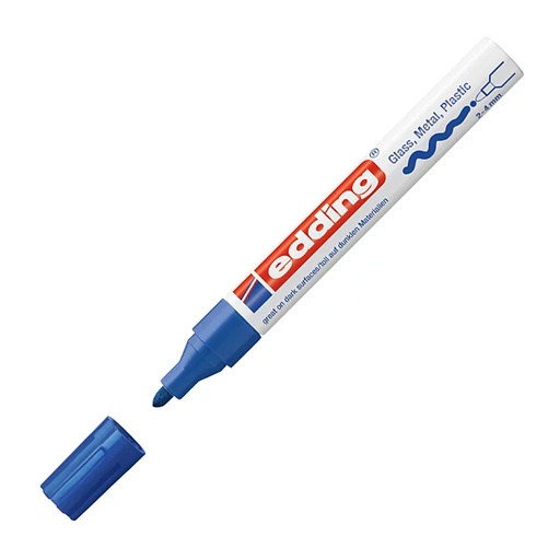 Rotulador de pintura Edding 750 azul punta redonda 2-4 mm para marcar sobre goma vidrio y metal
