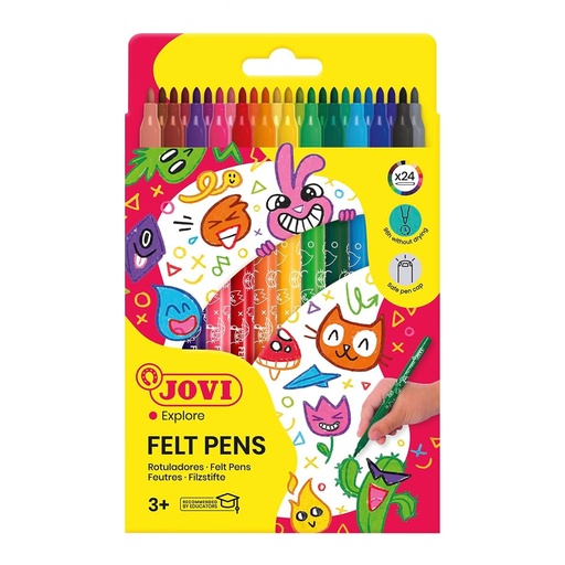 Rotuladores escolares de colores Jovi punta fina lavables (Pack 24 unidades)