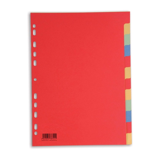 Separadores de cartulina de colores con 12 posiciones A4 Elba