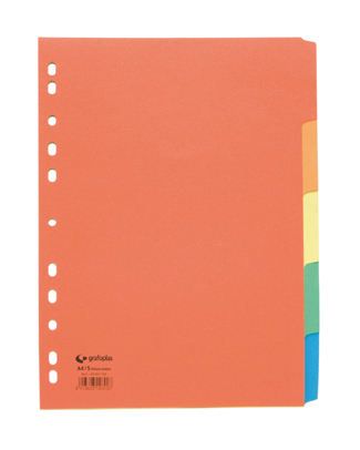Separadores de cartulina de colores con 5 posiciones A4 Grafoplás