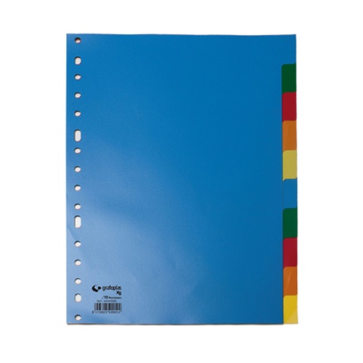 Separadores de plástico de colores con 10 posiciones A4 Grafoplás