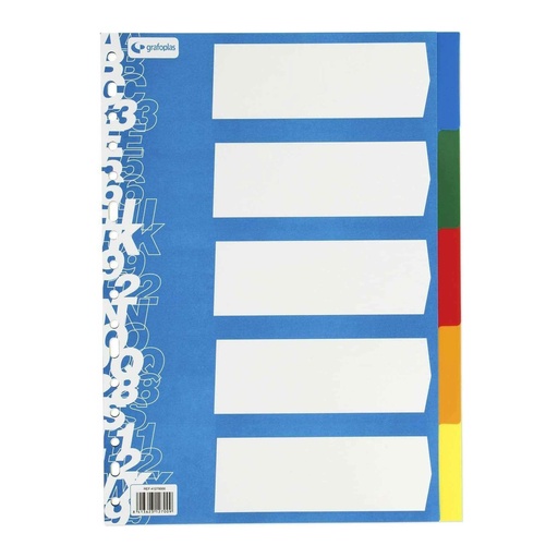 Separadores de plástico de colores con 5 posiciones Folio Grafoplás