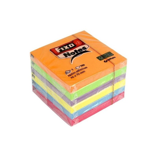 Taco de 100 notas adhesivas de colores 76 x 76 mm Fixo (Pack de 6 unidades)
