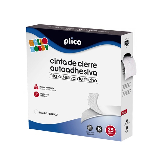 Velcro autoadhesivo en rollo Plico 20 mm x 25 m