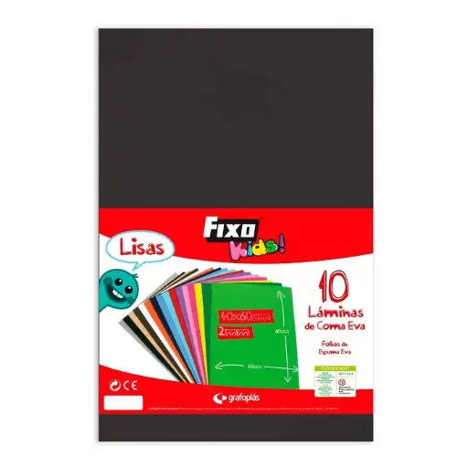 Goma Eva 40 x 60 cm 2 mm negra Fixo Kids bolsa de 10 láminas