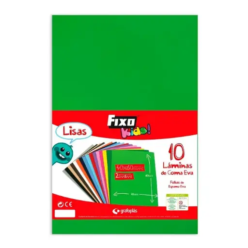 Goma Eva 40 x 60 cm 2 mm verde claro Fixo Kids (Bolsa 10 láminas)