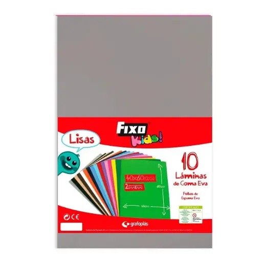 Goma Eva 40 x 60 cm 2 mm gris Fixo Kids (Bolsa 10 láminas)