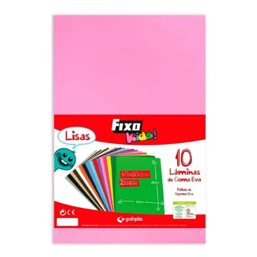 Goma Eva 40 x 60 cm 2 mm rosa Fixo Kids (Bolsa 10 láminas)